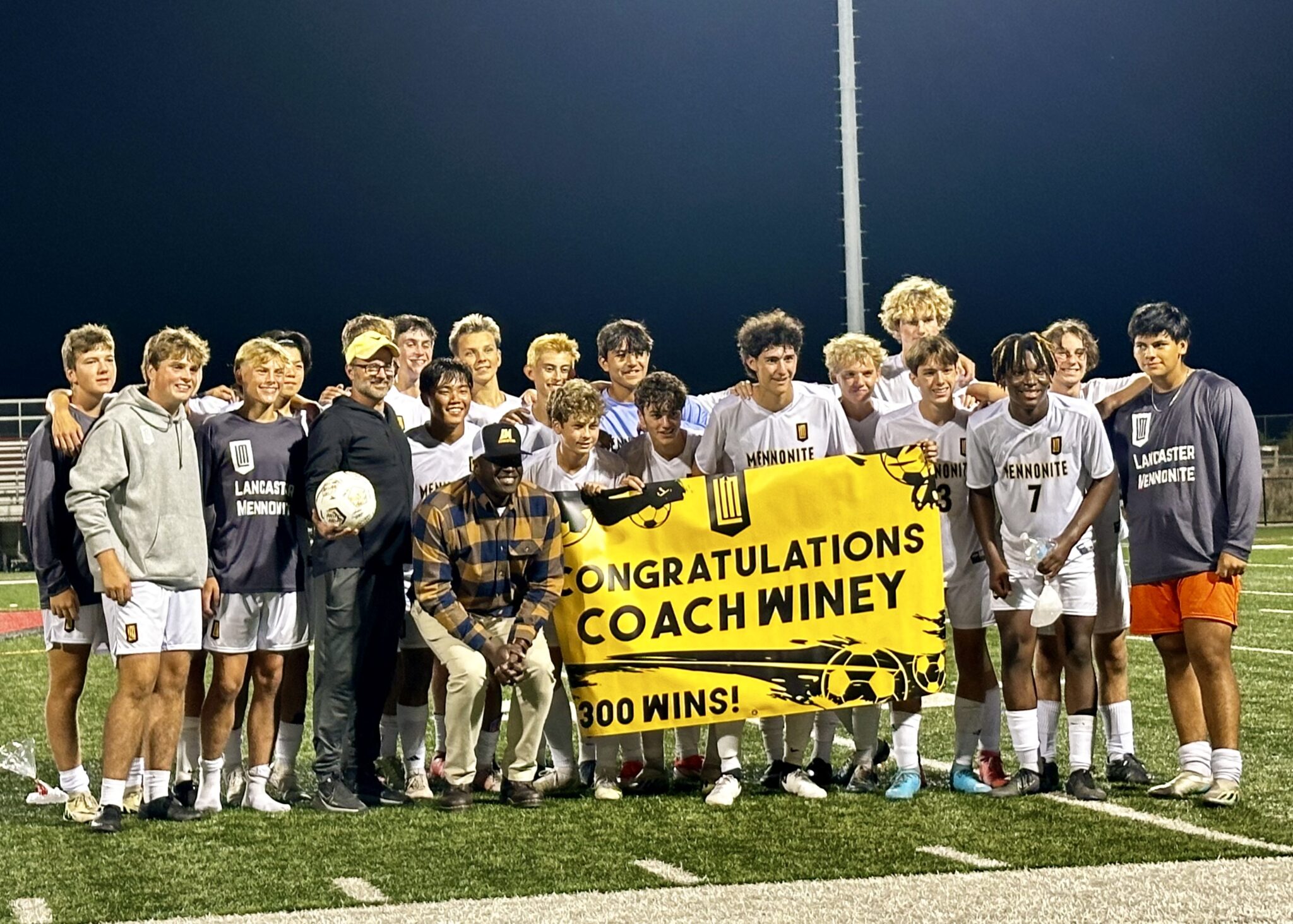 Boys soccer team after win.