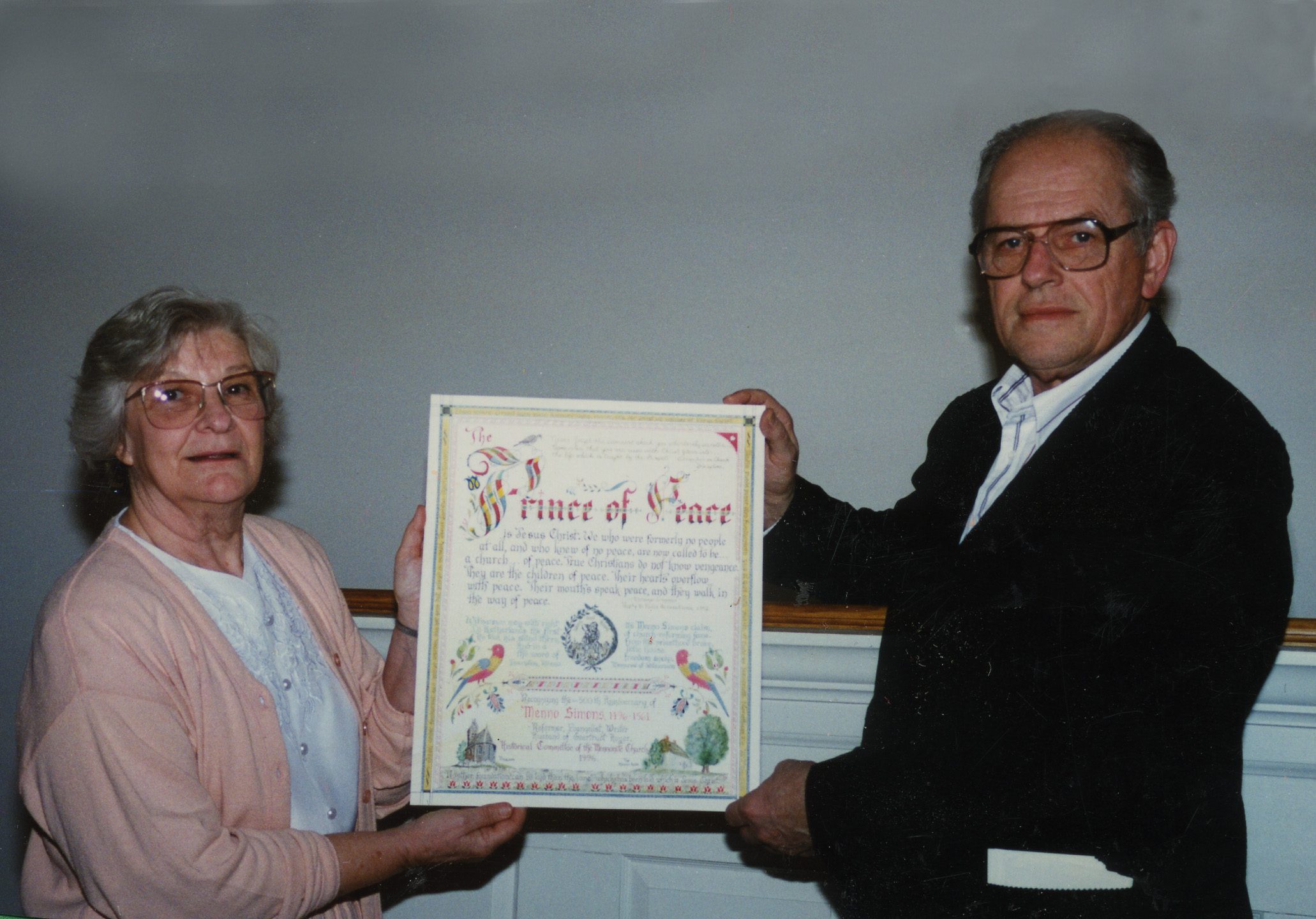 1996 Wife Roma Jacobs’ Fraktur for Menno Simons 500th birthday