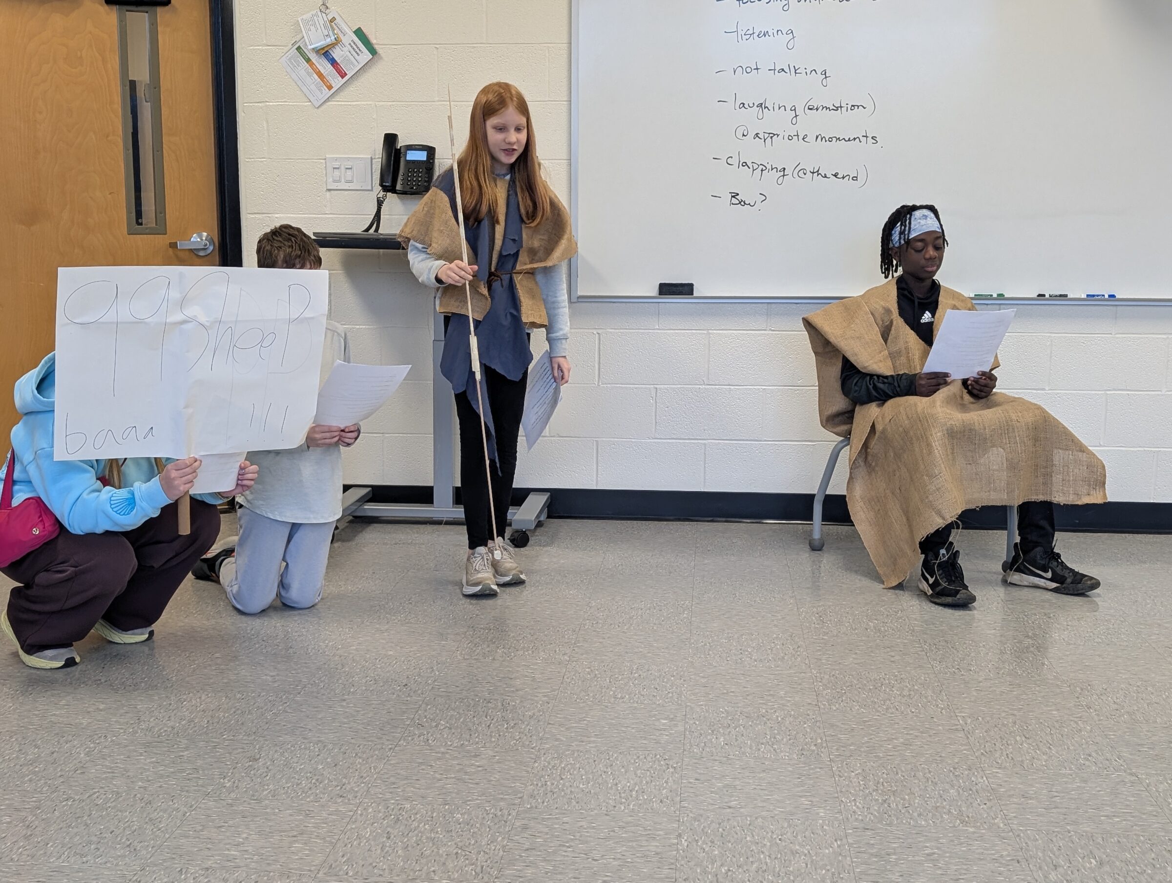 6th graders acting out lost sheep parable in bible class